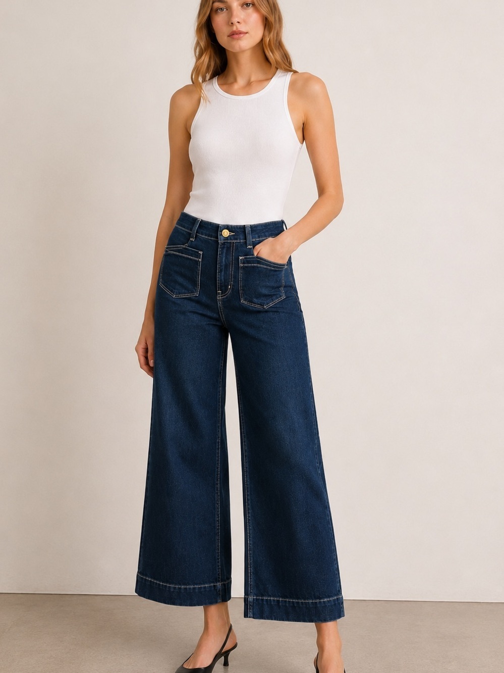 FRAME Gabriel Cropped Wide Leg Jeans Dark Wash Size 24